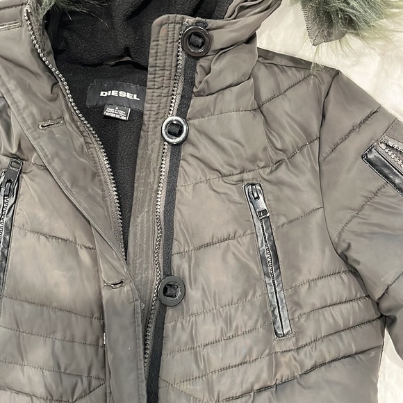 Diesel kids puffer jacket dark hunter green removable hood pockets button&zip 8 - Picture 3 of 16